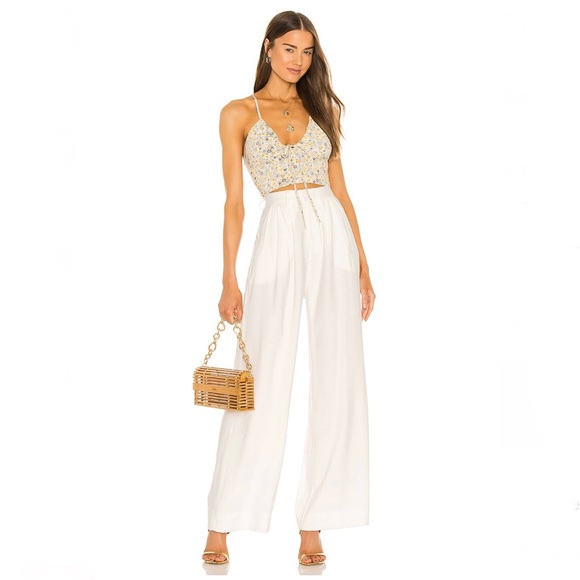 NEW BARDOT REVOLVE YELLOW FLORAL PRINT DRAWSTRING CROP TOP - Picture 8 of 8